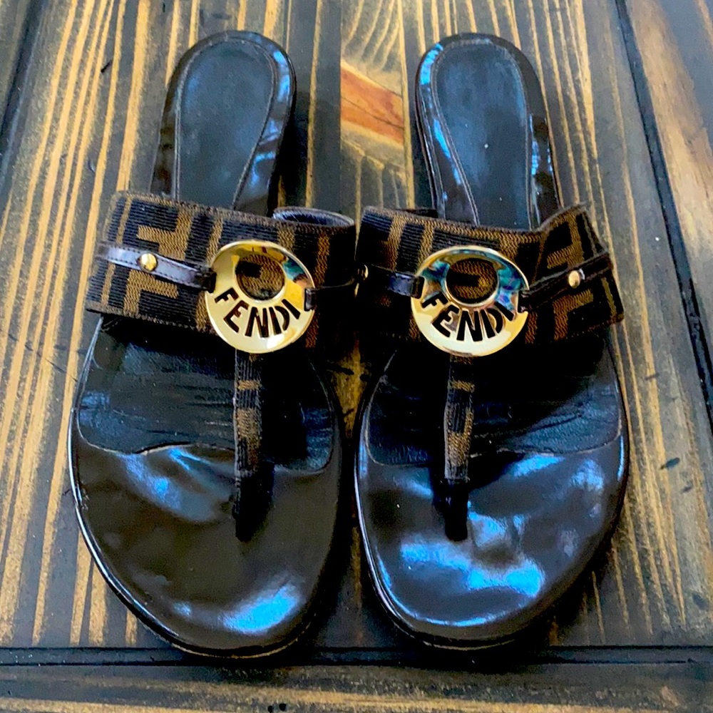FENDI Tobacco Zucca sandals.